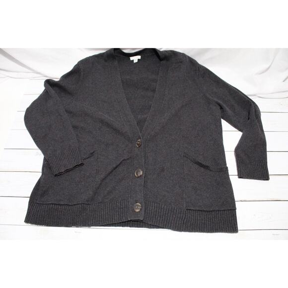 J Jill Women's LP Charcoal Gray Knit Button-up Cardigan Pockets LS Wool Blend - Picture 13 of 14